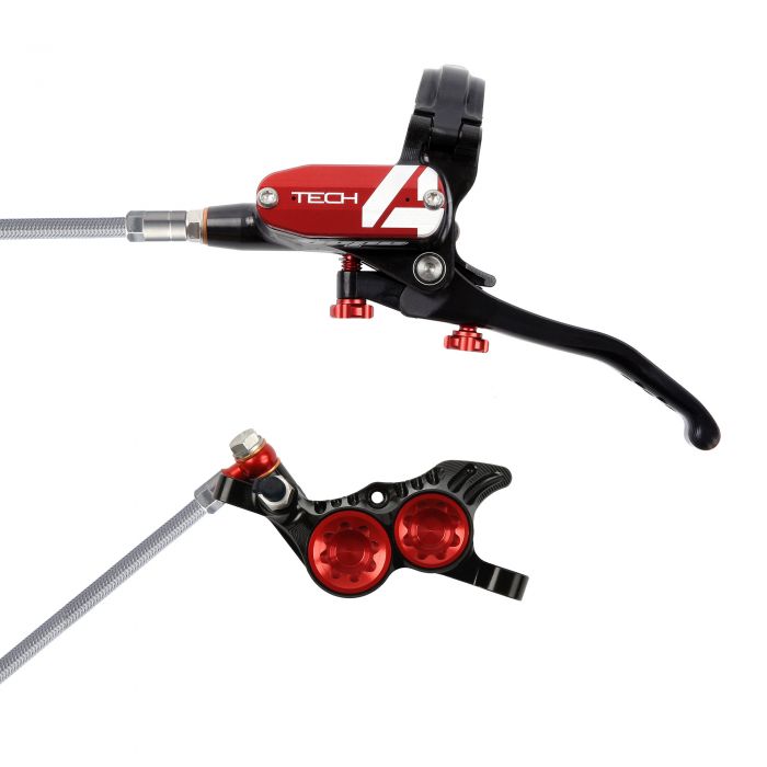 Hope Technology Tech 4 V4 Hydraulic Disc Brake - Black / RedFront Right HandBraided Hope Technology Tech 4 V4 Hydraulic Disc Brake - Black / RedFront Right HandBraided