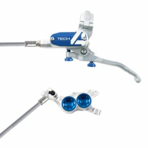 Hope Technology Tech 4 E4 Hydraulic Disc Brake - Silver / BlueFront Right HandBraided