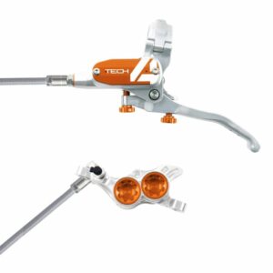 Hope Technology Tech 4 E4 Hydraulic Disc Brake - Silver / OrangeFront Right HandBraided