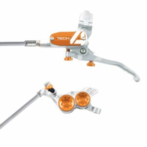Hope Technology Tech 4 V4 Hydraulic Disc Brake - Silver / OrangeFront Right HandBraided