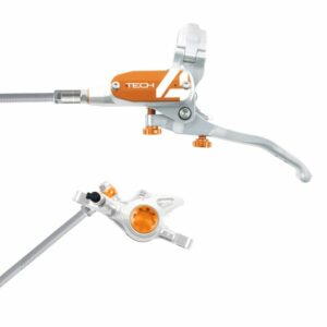 Hope Technology Tech 4 X2 Hydraulic Disc Brake - Silver / OrangeFront Right HandBraided