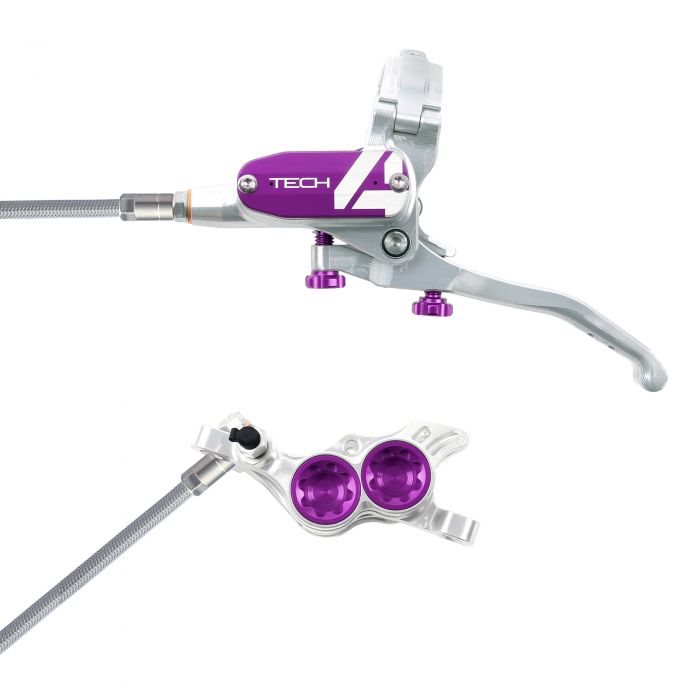 Hope Technology Tech 4 E4 Hydraulic Disc Brake - Silver / PurpleFront Right HandBraided Hope Technology Tech 4 E4 Hydraulic Disc Brake - Silver / PurpleFront Right HandBraided