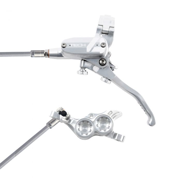 Hope Technology Tech 4 E4 Hydraulic Disc Brake - Silver / SilverFront Right HandBraided Hope Technology Tech 4 E4 Hydraulic Disc Brake - Silver / SilverFront Right HandBraided